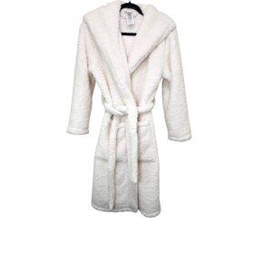 Pottery Barn Teen Teddy Bear Ivory Hooded Sherpa Belted Bathrobe Pockets Size S